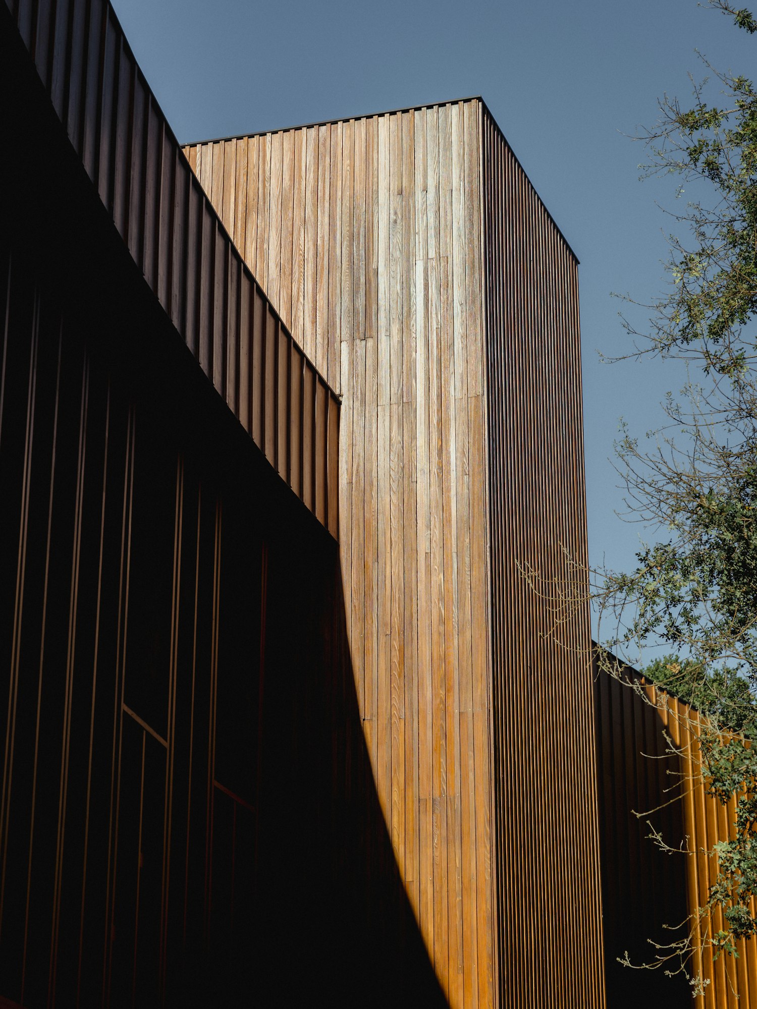 Holzfassade mit geschwungener Kontur